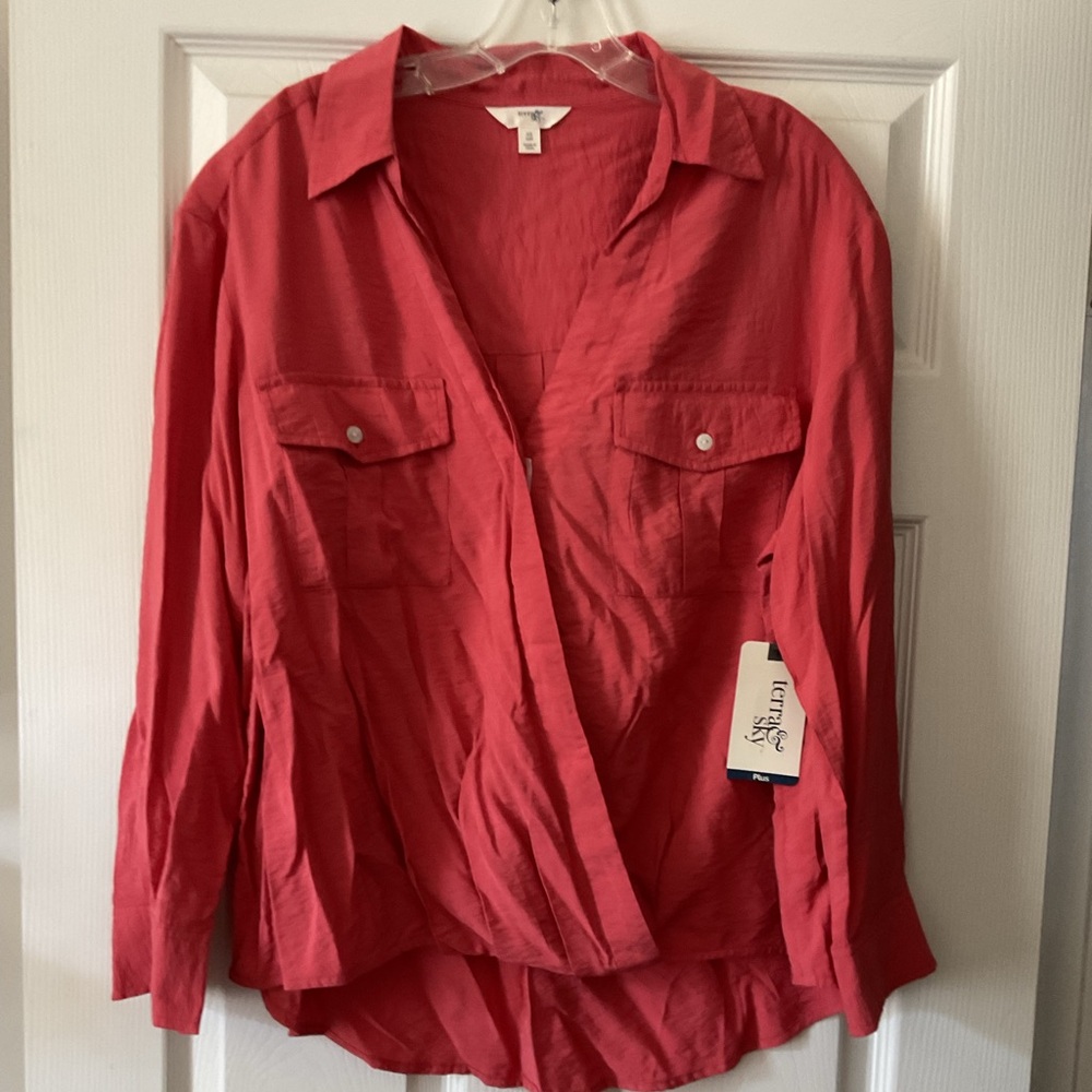 Terra & Sky Pink Long Sleeve Wrap Blouse